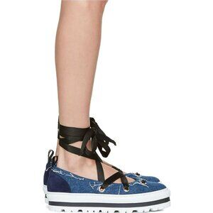 MSGM Blue Denim Platform Ballerina Flats